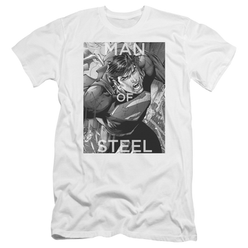 White men's premium slim fit t-shirt with Superman Flight Of Steel graphic