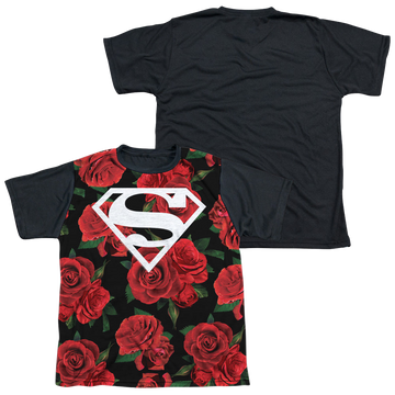 Superman Super Floral youth black back t-shirt for ages 8 to 12