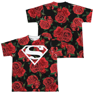 Superman Super Floral youth all-over print t-shirt for ages 8 to 12