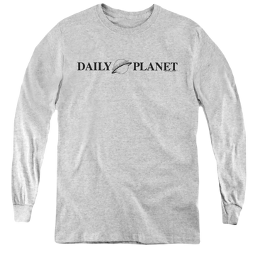 Athletic heather youth long sleeve t-shirt with Superman Daily Planet Logo graphic