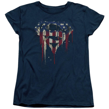 Navy women's t-shirt with Superman Bleeding Shield graphic