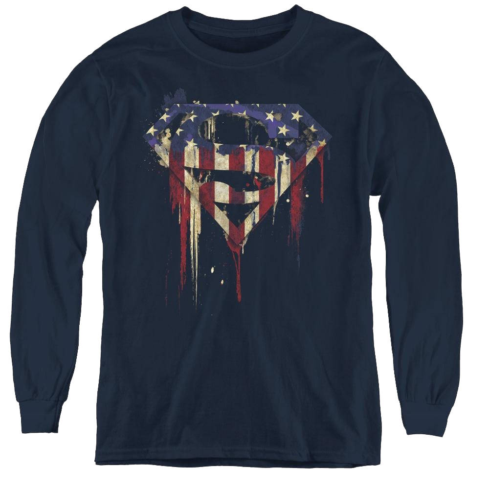 Superman Bleeding Shield - Youth Long Sleeve T-Shirt Youth Long Sleeve T-Shirt Superman