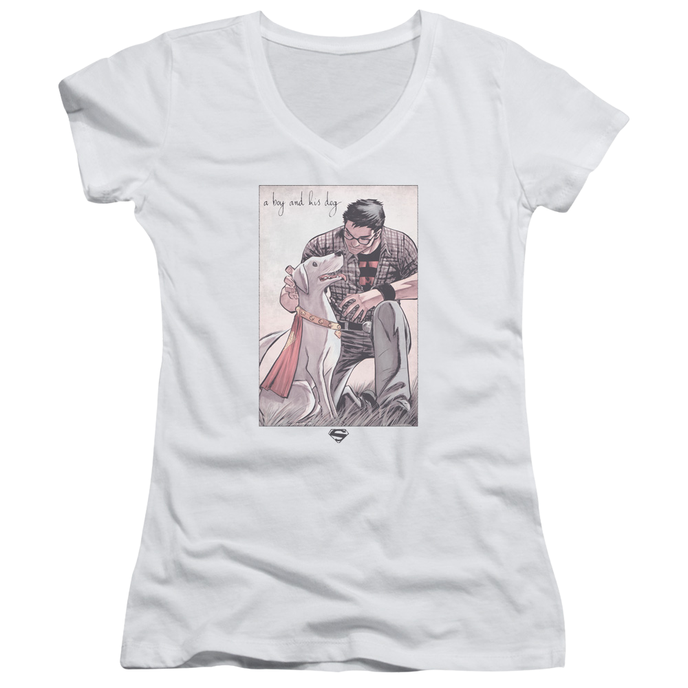 Superman Mans Best Friend - Juniors V-Neck T-Shirt Juniors V-Neck T-Shirt Superman