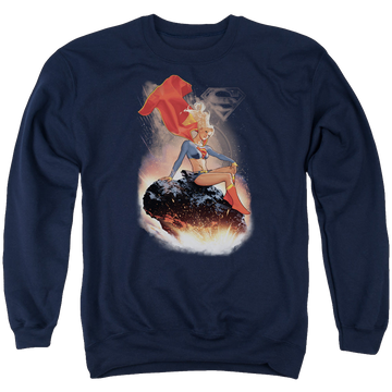 Navy men's crewneck sweatshirt with Superman Supergirl Ride It Out graphic