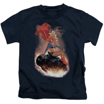 Navy kid's t-shirt for ages 4 to 7 with Superman Supergirl Ride It Out graphic