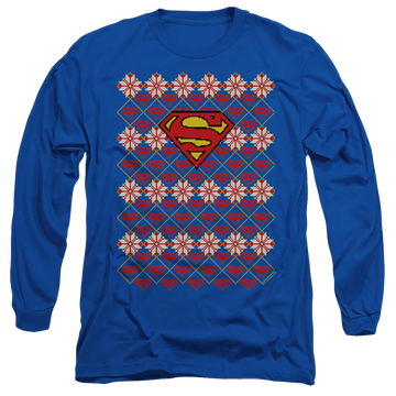 Royal men's long sleeve t-shirt with Superman Christmas Sweater graphic
