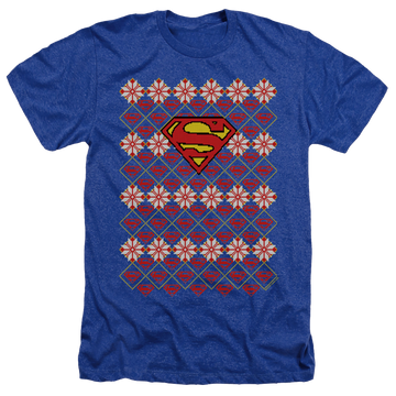 Royal men's heather t-shirt with Superman Christmas Sweater graphic