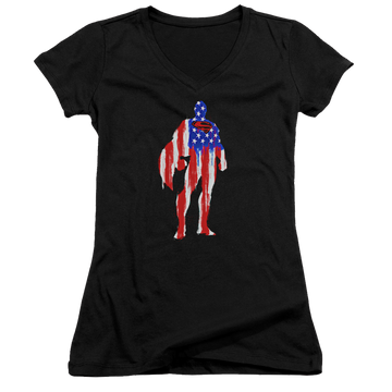 Superman Flag Silhouette - Juniors V-Neck T-Shirt Juniors V-Neck T-Shirt Superman