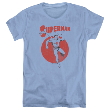 Carolina blue women's t-shirt with Superman Vintage Sphere graphic