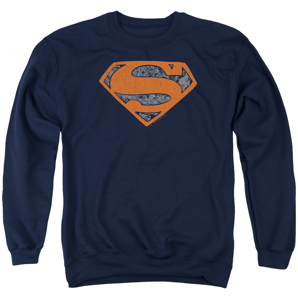 Superman Vintage Shield Collage - Men's Crewneck Sweatshirt Men's Crewneck Sweatshirt Superman