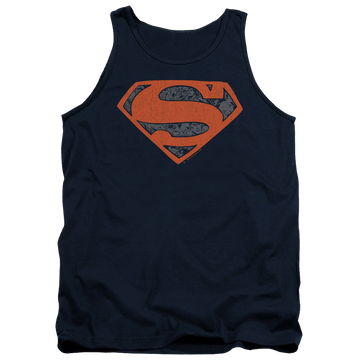 Navy men's tank with Superman Vintage Shield Collage graphic
