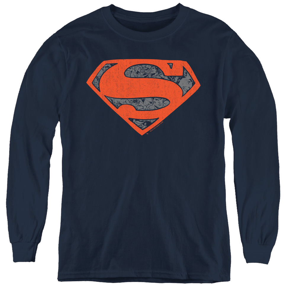 Superman Vintage Shield Collage - Youth Long Sleeve T-Shirt Youth Long Sleeve T-Shirt Superman