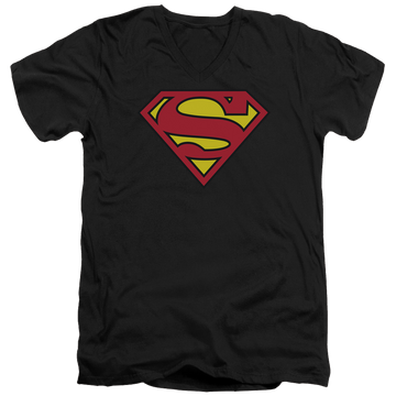 Black men's v-neck t-shirt with Superman Classic Logo graphic