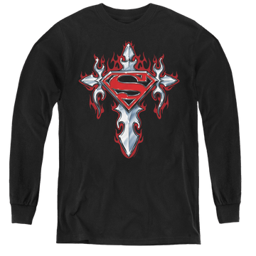 Black youth long sleeve t-shirt with Superman Gothic Steel Logo graphic