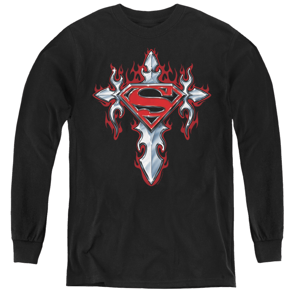 Superman Gothic Steel Logo - Youth Long Sleeve T-Shirt Youth Long Sleeve T-Shirt Superman
