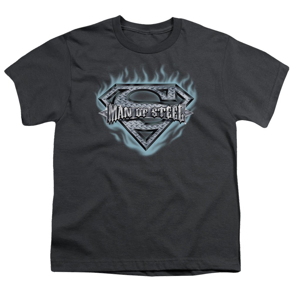 Superman Man Of Steel Shield - Youth T-Shirt Youth T-Shirt (Ages 8-12) Superman