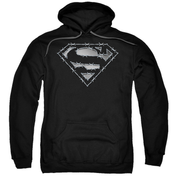 Black pullover hoodie with Superman Barbed Wire graphic
