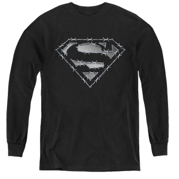 Black youth long sleeve t-shirt with Superman Barbed Wire graphic