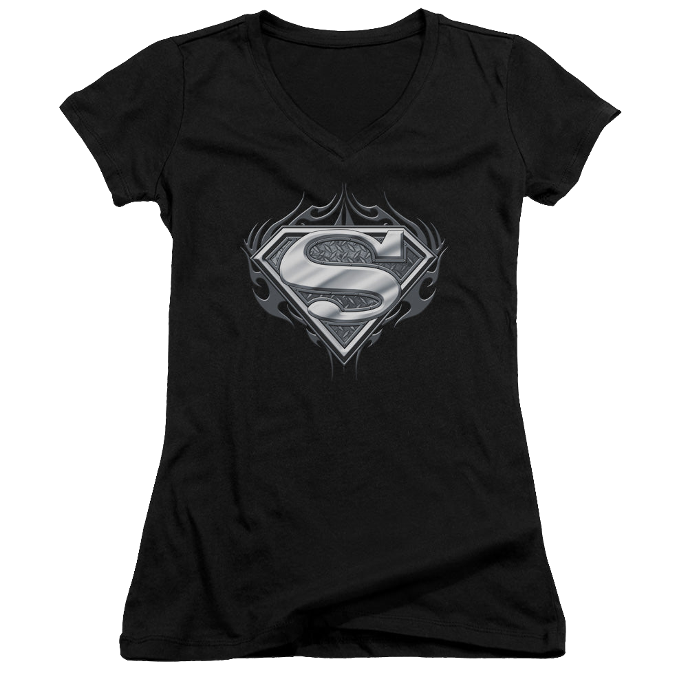 Superman Biker Metal - Juniors V-Neck T-Shirt Juniors V-Neck T-Shirt Superman