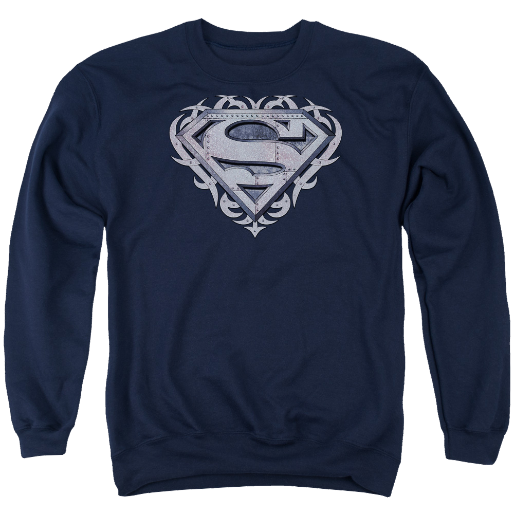 Superman Tribal Steel Shield - Men's Crewneck Sweatshirt Men's Crewneck Sweatshirt Superman