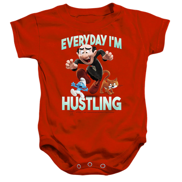 Red baby bodysuit with The Smurfs Gargamel graphic