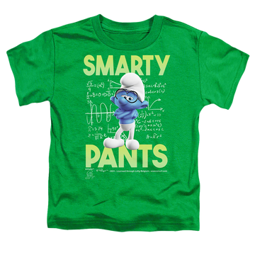 Kelly green toddler t-shirt with The Smurfs Brainy graphic