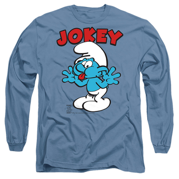 Carolina blue men's long sleeve t-shirt with The Smurfs Jokey graphic