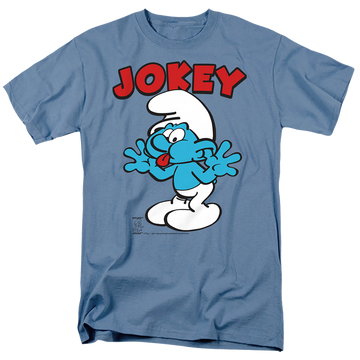 Carolina blue men's regular fit t-shirt with The Smurfs Jokey graphic