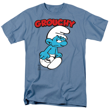 Carolina blue men's regular fit t-shirt with The Smurfs Grouchy graphic