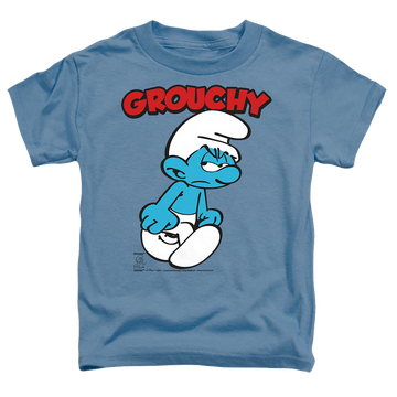 Carolina blue toddler t-shirt with The Smurfs Grouchy graphic