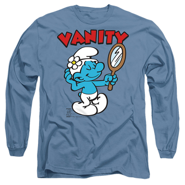 Carolina blue men's long sleeve t-shirt with The Smurfs Vanity graphic