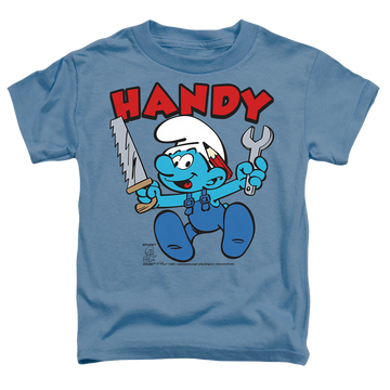 Carolina blue toddler t-shirt with The Smurfs Handy graphic