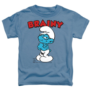 Carolina blue toddler t-shirt with The Smurfs Brainy graphic