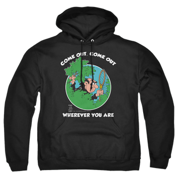 Black pullover hoodie with The Smurfs Gargamel graphic