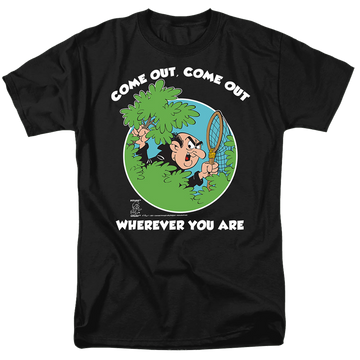 Black men's regular fit t-shirt with The Smurfs Gargamel graphic