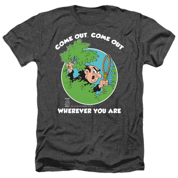 Black men's heather t-shirt with The Smurfs Gargamel graphic