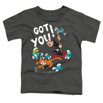Charcoal toddler t-shirt with The Smurfs Gargamel And Azrael graphic
