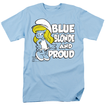 Light blue men's regular fit t-shirt with The Smurfs Blue, Blonde And Proud graphic
