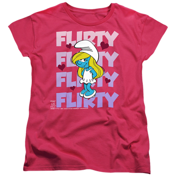 Hot pink women's t-shirt with The Smurfs Flirty graphic