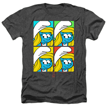 Black men's heather t-shirt with The Smurfs Tiles graphic
