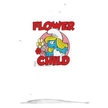 White kid's t-shirt for ages 4 to 7 with The Smurfs Flower Child graphic