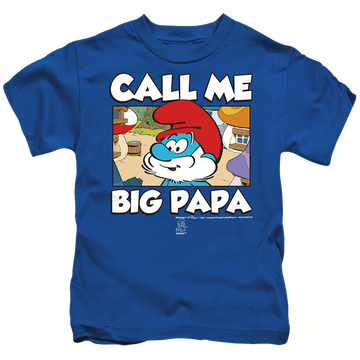 Royal kid's t-shirt for ages 4 to 7 with The Smurfs Call Me Big Papa graphic