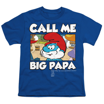 Royal youth t-shirt for ages 8 to 12 with The Smurfs Call Me Big Papa graphic