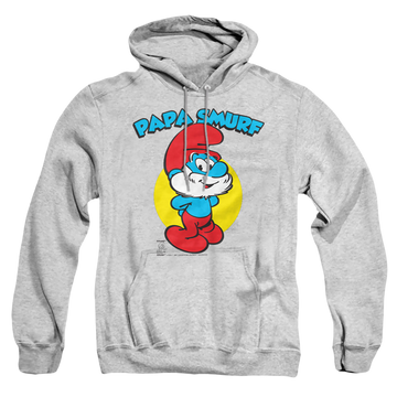 Athletic heather pullover hoodie with The Smurfs Papa Smurf graphic