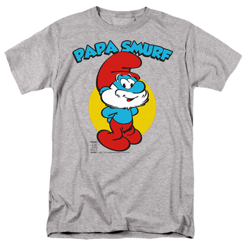 Athletic heather men's regular fit t-shirt with The Smurfs Papa Smurf graphic