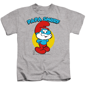 Athletic heather kid's t-shirt for ages 4 to 7 with The Smurfs Papa Smurf graphic