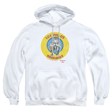 White pullover hoodie with Breaking Bad Los Pollos Hermanos graphic