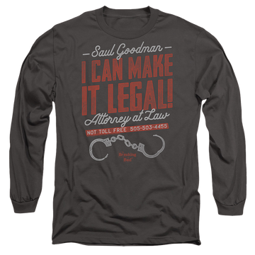 Charcoal men's long sleeve t-shirt with Breaking Bad Make It Legal graphic