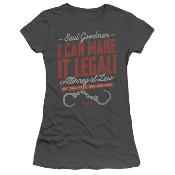 Charcoal juniors t-shirt with Breaking Bad Make It Legal graphic