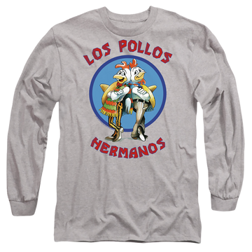 Athletic heather men's long sleeve t-shirt with Breaking Bad Los Pollos Hermanos graphic